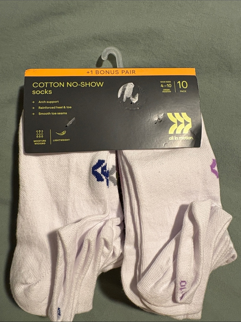 all in motion whiteCotton No-Show Socks - 11 Pack